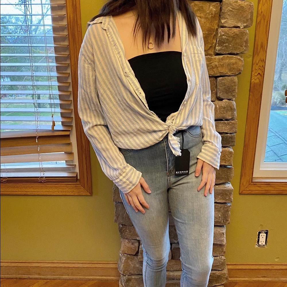 Blue and White Striped Button Up